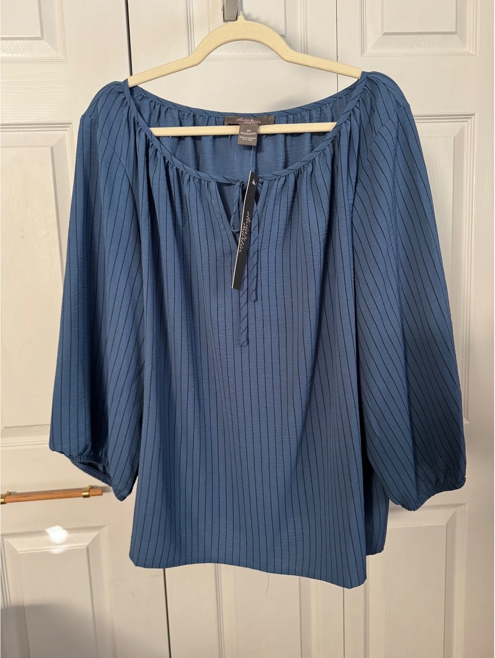 Olivia & Martin Blue Striped Peasant Blouse 3X NWT Balloon Sleeve Plus Size